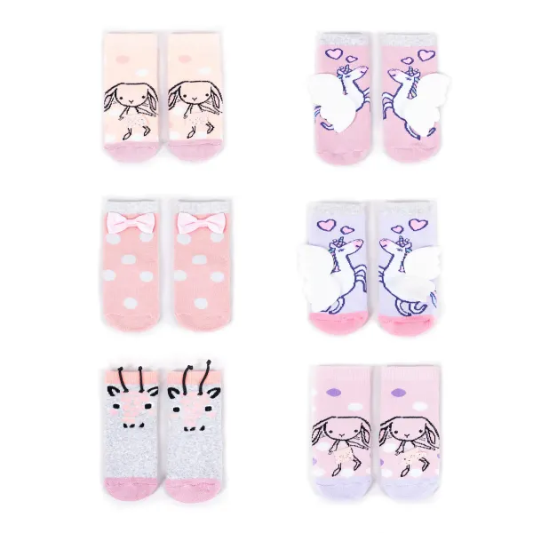 Yoclub Yoclub Kids's Cotton Baby Girls' Terry Socks Anti Slip ABS Patterns Colors 6-pack SK-29/SIL/6PAK/GIR/001