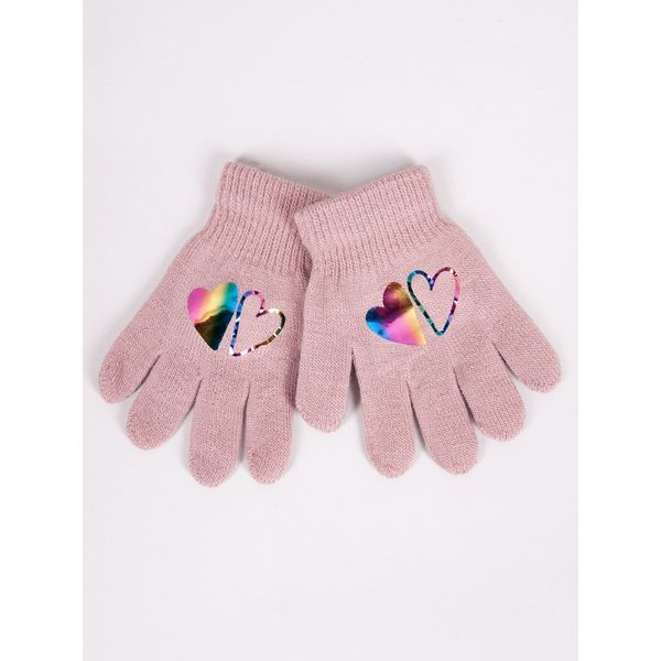 Yoclub Yoclub Kids's Girls' Five-Finger Gloves With Hologram RED-0068G-AA50-002