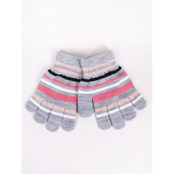Yoclub Yoclub Kids's Girls' Five-Finger Striped Gloves RED-0118G-AA50-005