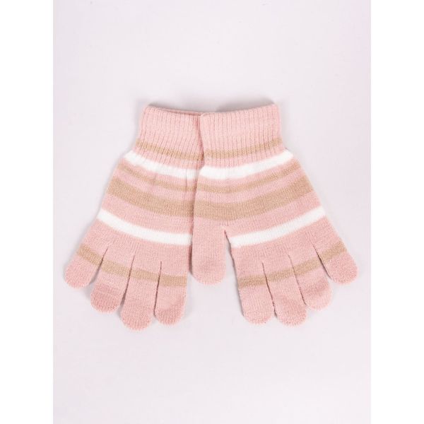 Yoclub Yoclub Kids's Girls' Five-Finger Striped Gloves RED-0118G-AA50-006